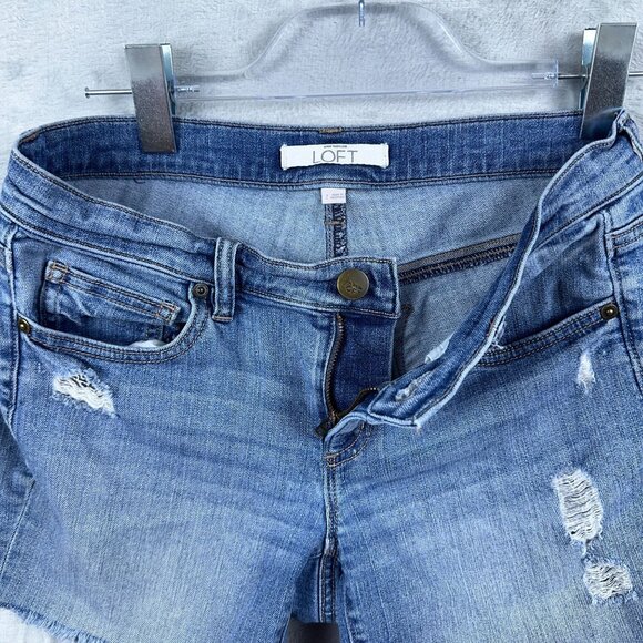 Ann Taylor Loft Womens Denim Jeans Shorts Raw Hem Distressed Blue Size 2 - Picture 3 of 10